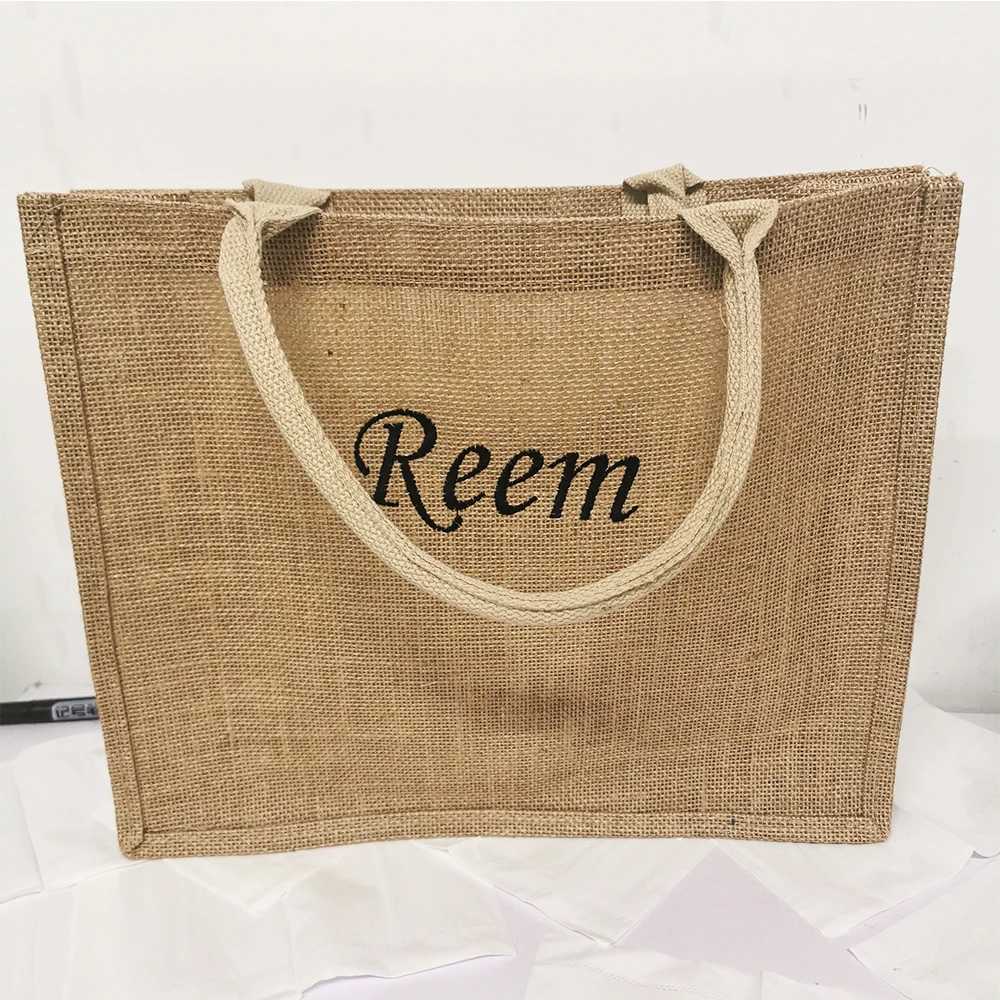 Embroidered Name Burlap Bag Personalized Bridal Wedding Gift Bag Customized Handbag Belt Name Womens Travel Beach Bag W250415