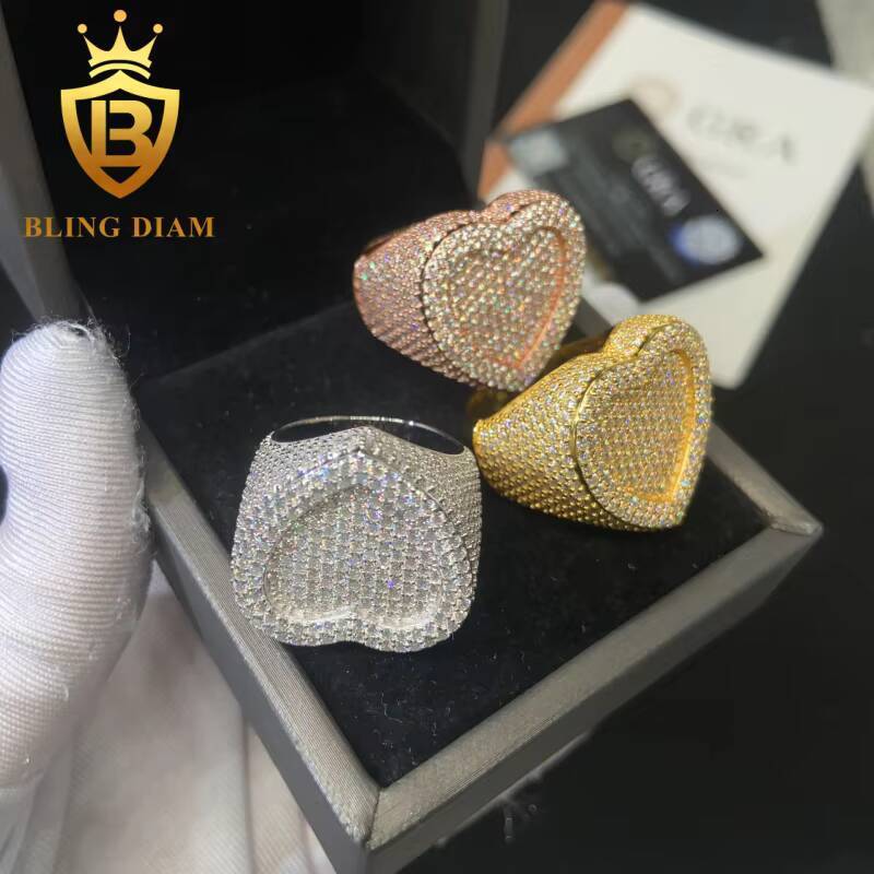925 Sterling Silver Moissanite Rings Heart Shape Ring Iced Out Moissanite Hip Hop Jewelry High Quality Diamond Pass Diamond Test