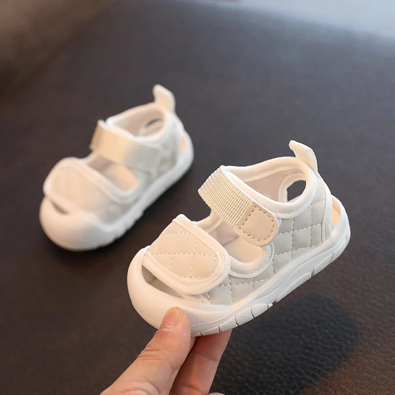 Baby First Walker Shoes Soft Girls Toes Capped Beach Sandals Summer Boys Girls Casual Sport Shoes Britain Style PU Non-slip 250415