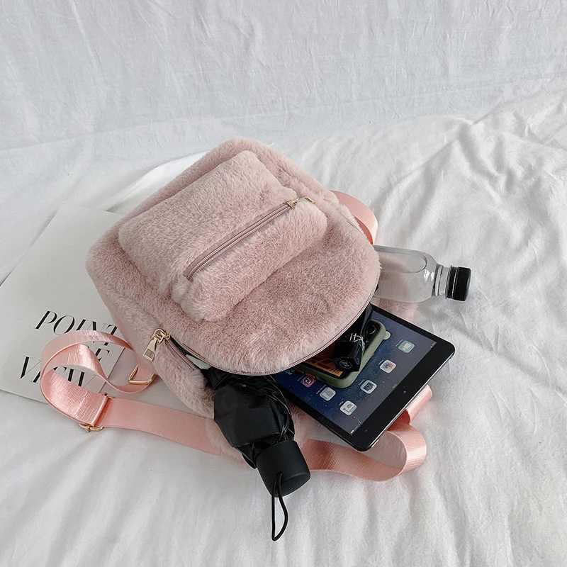 Bear Ears Plush Women Backpack Faux Fur Shoulders Bag Cute Furry Women Bag Mini Girl Backpacks NEW Winter Bags For Women 2020W251114