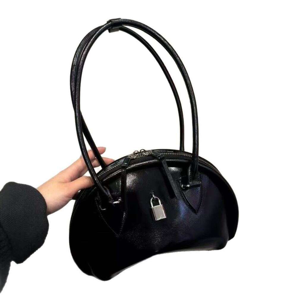 Mm Women's Bags Lock Up Bowling For Women New Model, Top Layer Cowhide Single Shoulder Underarm Bag, Niche Design, Genuine Leather Women's B