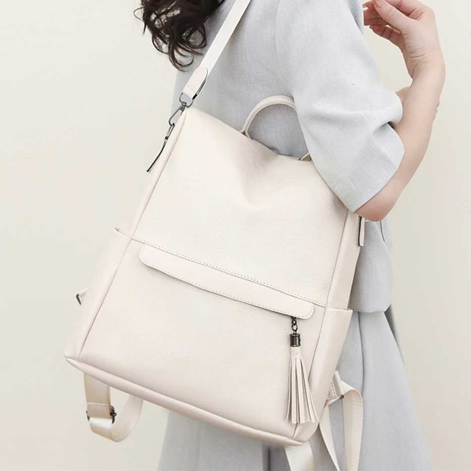 Fashionable solid color anti-theft womens backpack high-quality leather travel backpack suitable for school Sac A Dos 250410