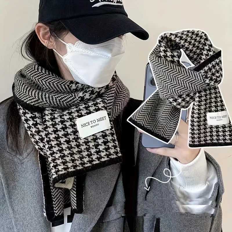 Luxury 1 Pcs Houndstooth Scarf For Women In Autumn And Winter Versatile Fashion Thickened Warm Shawl Couple Style Neck Scarf Y251115