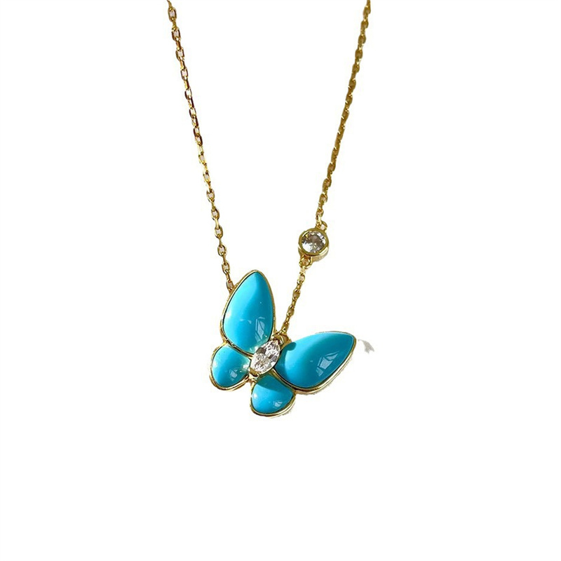 Designer necklace Clover Butterfly Necklace Women Gift Mother Of Pearl Turquoise Diamond set Pendants S925 Sliver Rose Gold Plated High quality