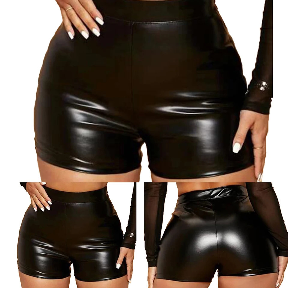 Women Wet Look Booty Shorts Patent Leather High Waist Mini Shorts Night Club Party Costumes Sexy Tight Clubwear womens pants 250415