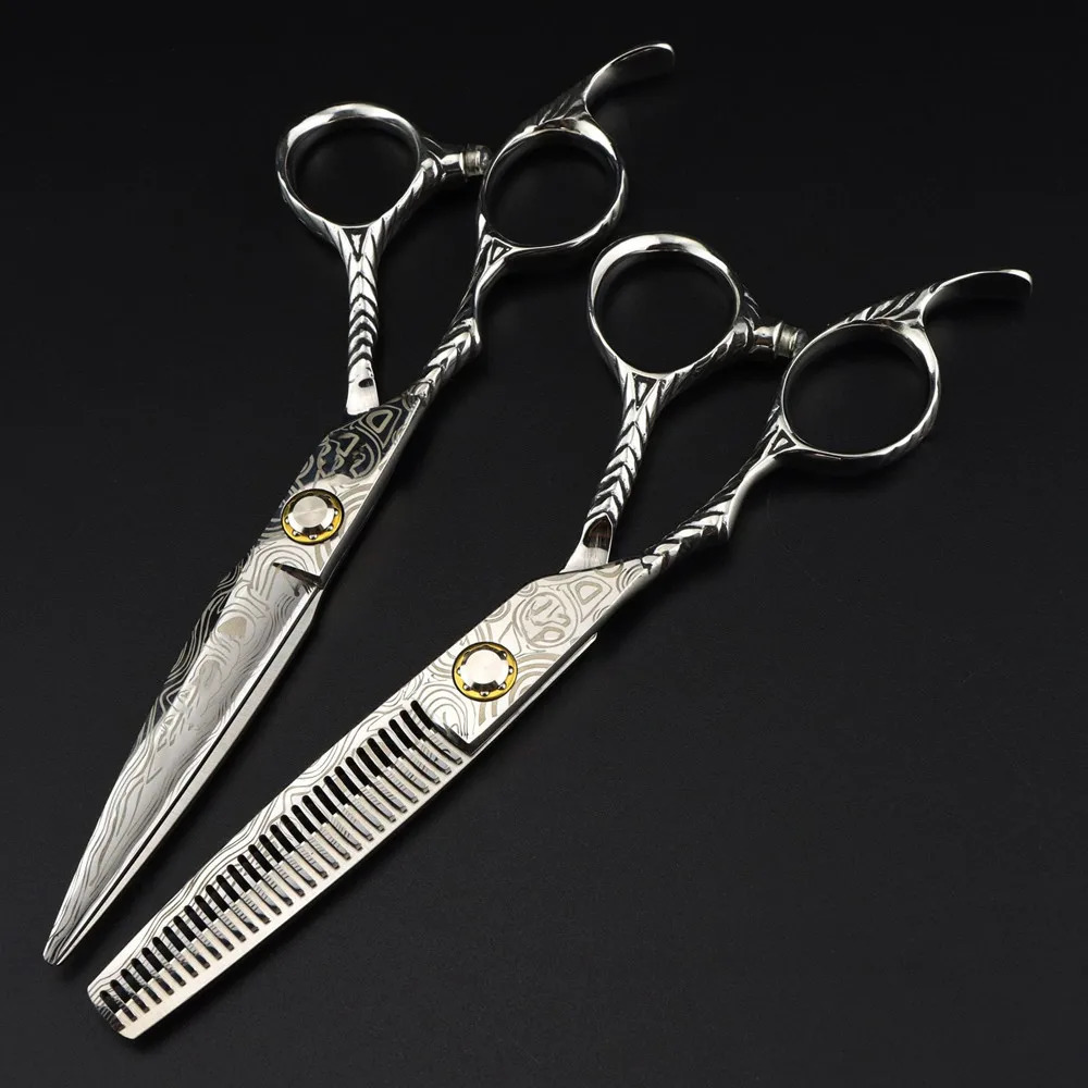 Professional 6 Left handed scissor Damascus Bearing hair scissors haircut thinning barber cutting shears hairdresser scissors 250414