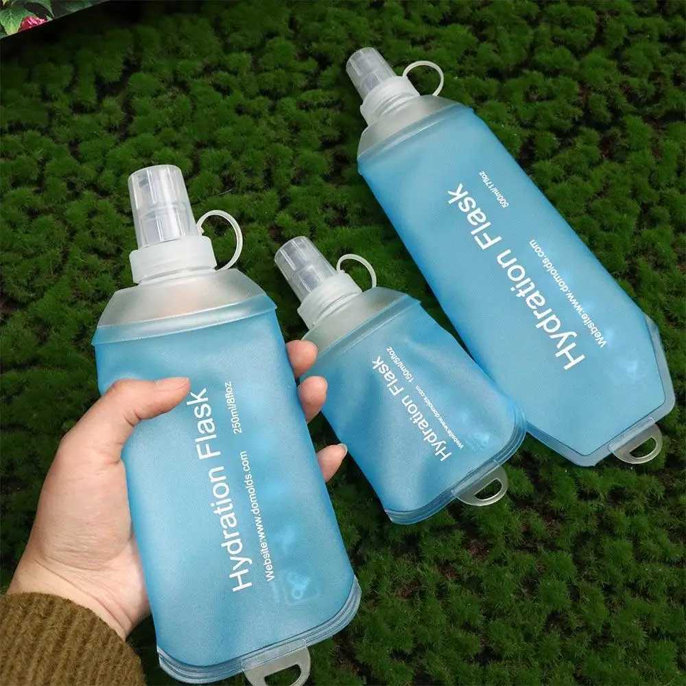 Portable TPU Folding Water Bottle Water Bag Blue Collapsible Water Bottle Soft Flask Hydration Pack 500ML 250ML 150MLW251114