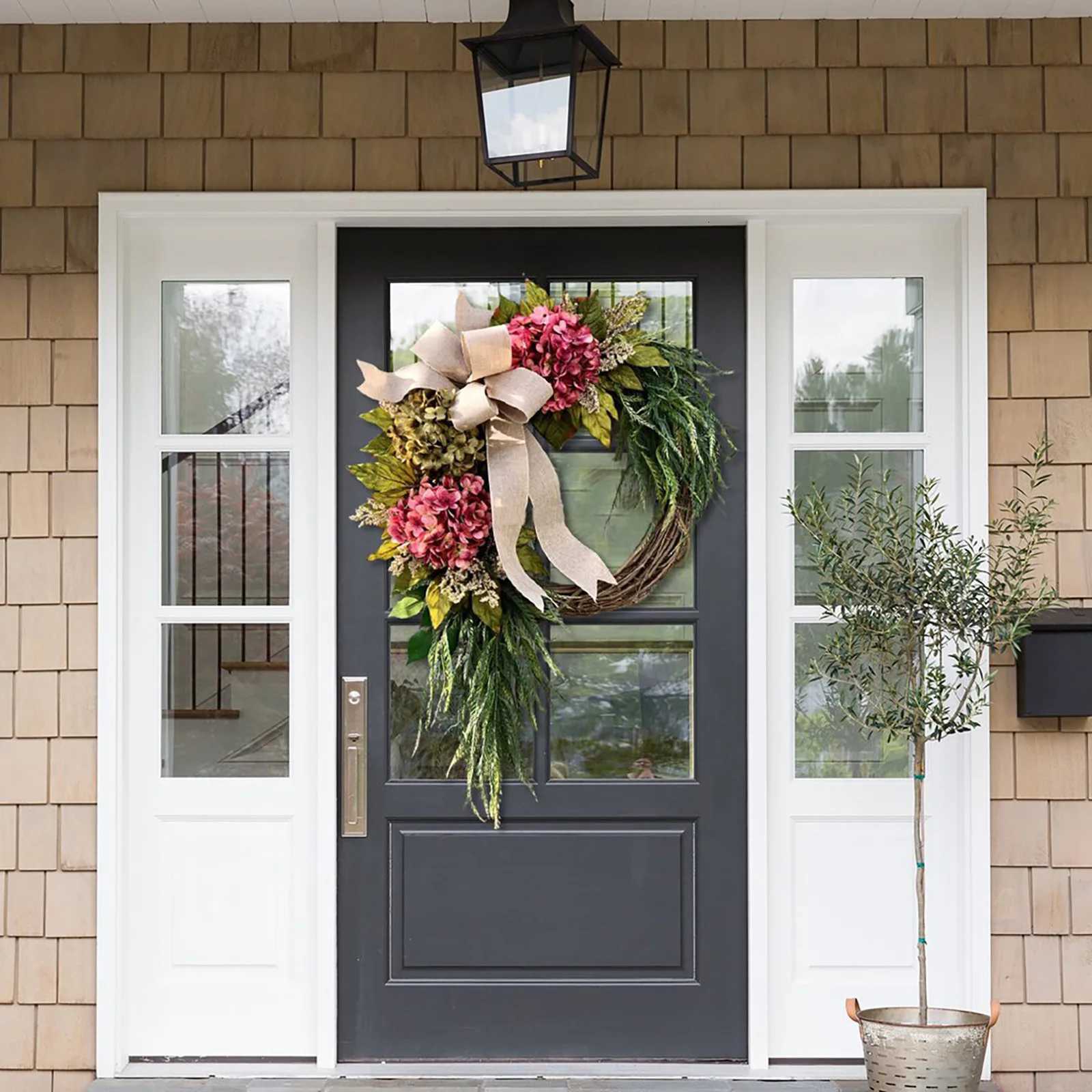 Wreath for Front Door Artificial Spring Summer Hydrangea Decoration Wreaths with Flowers Branch for All Seasons Farmhouse HomeM251115