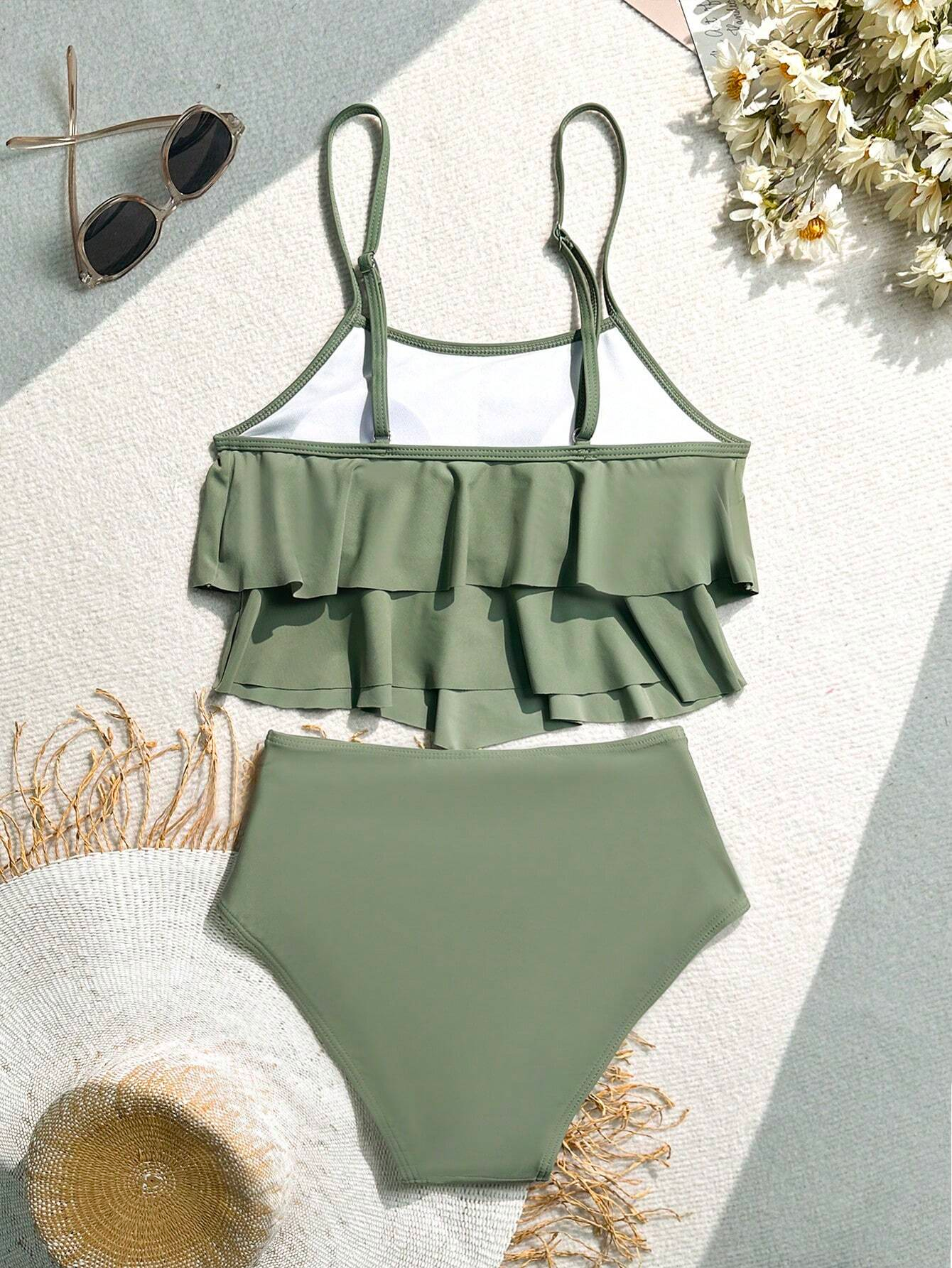 Womens Swimsuit The Hem Of The Skirt Is Wrinkled High Waist Modify The Waist Strappy Shoulder Straps