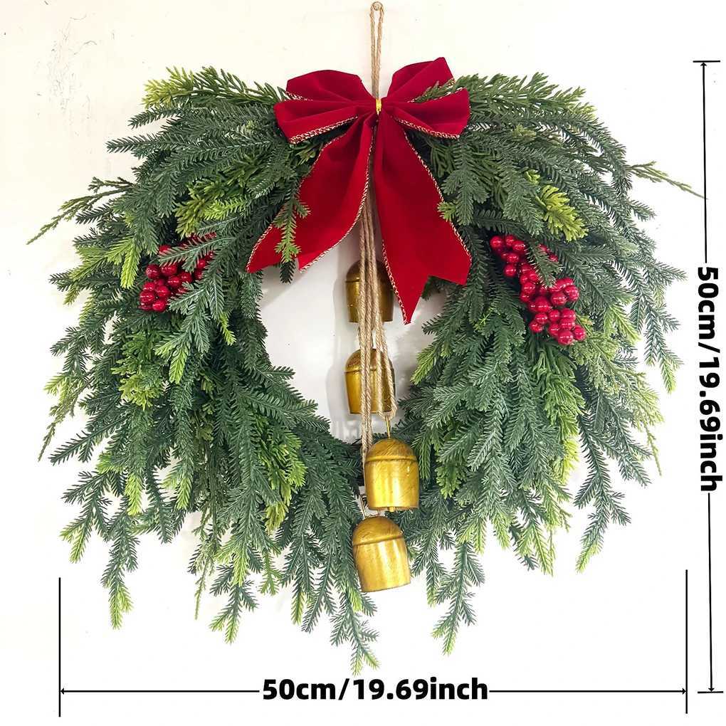 Festive Wreath Holiday Wreath Festive Christmas Pine Wreath with Bell Bow for Front Door Mantel Decor for Holiday for ChristmasM251115