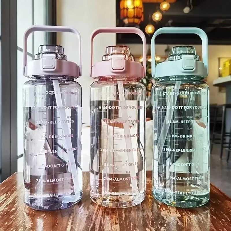2000ml Large Capacity Sports Water Bottle with Handle Leakproof Plastic Fitness Adult Drinking Cups Outdoor Travel Hiking Gym JuW251114