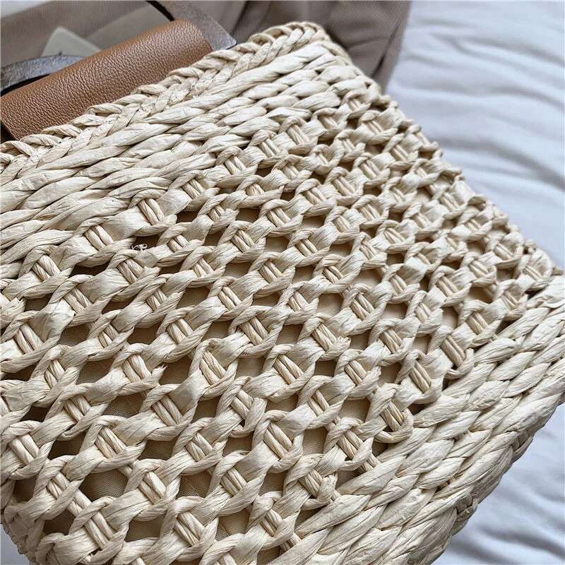 Hand-Held Wooden Handle Woven Bag Summer Cool New Light Brand Fashion Beach Leisure Travel Crossbody Handbag Shoulderbag