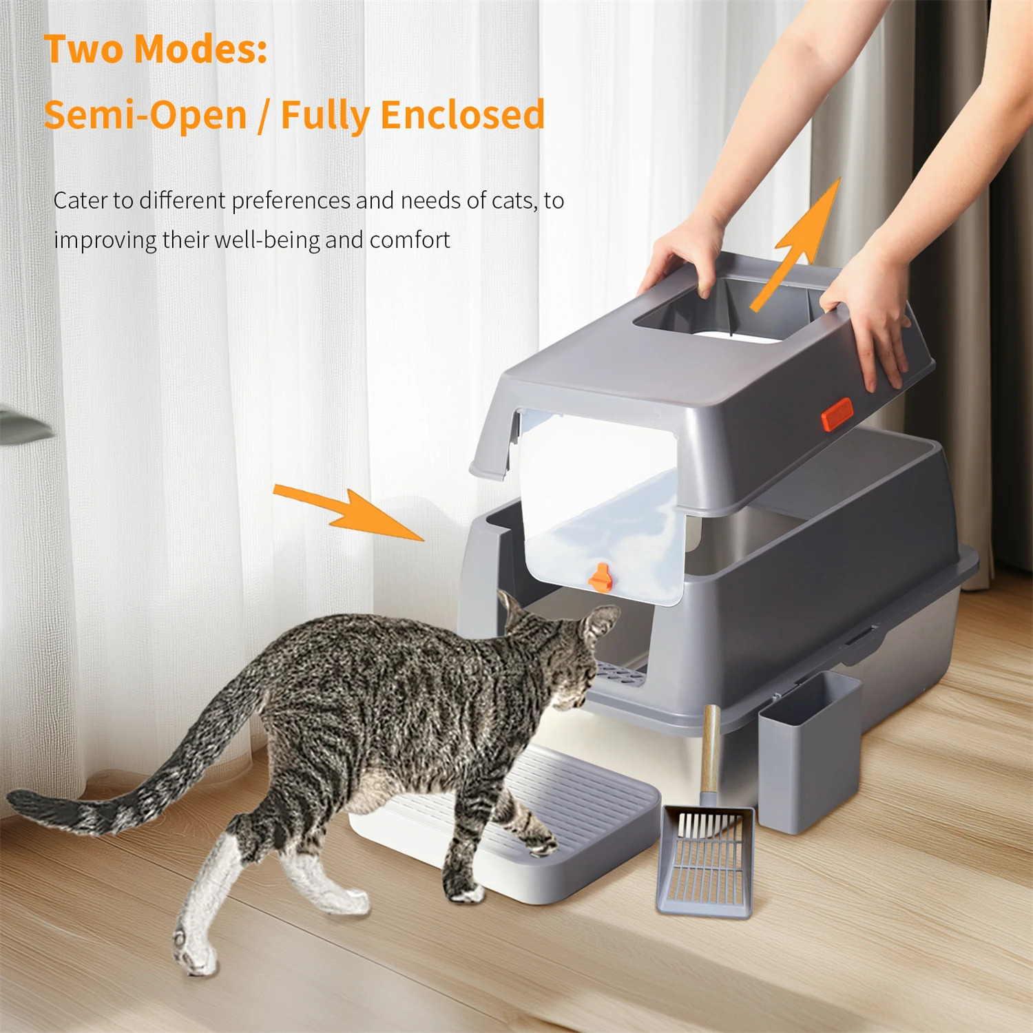 Enclosed Stainless Steel Cat Litter Box with Lid Extra Large for Big Cats Kitty Metal Litter Pan Tray High Wall Sides 250414