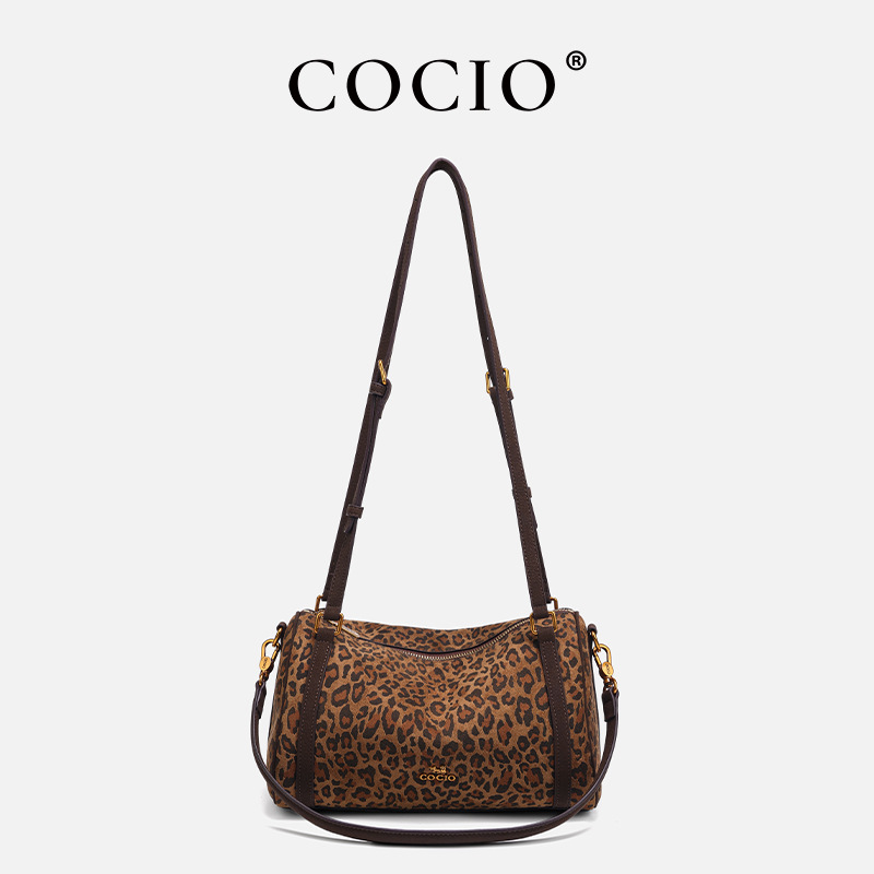 COCIO designer bag New leather light luxury Boston bag fashionable ostrich pattern outdoor large capacity shoulder bag