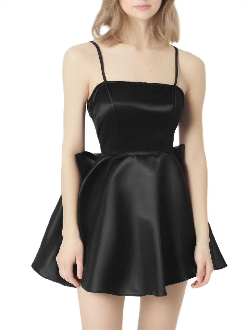 Black Short Homecoming Dresses Big Bow Spaghetti Satin Strapless Lace-up A-Line Plus Size Formal Occasion Cocktail Prom Party Graudation Gowns HD02