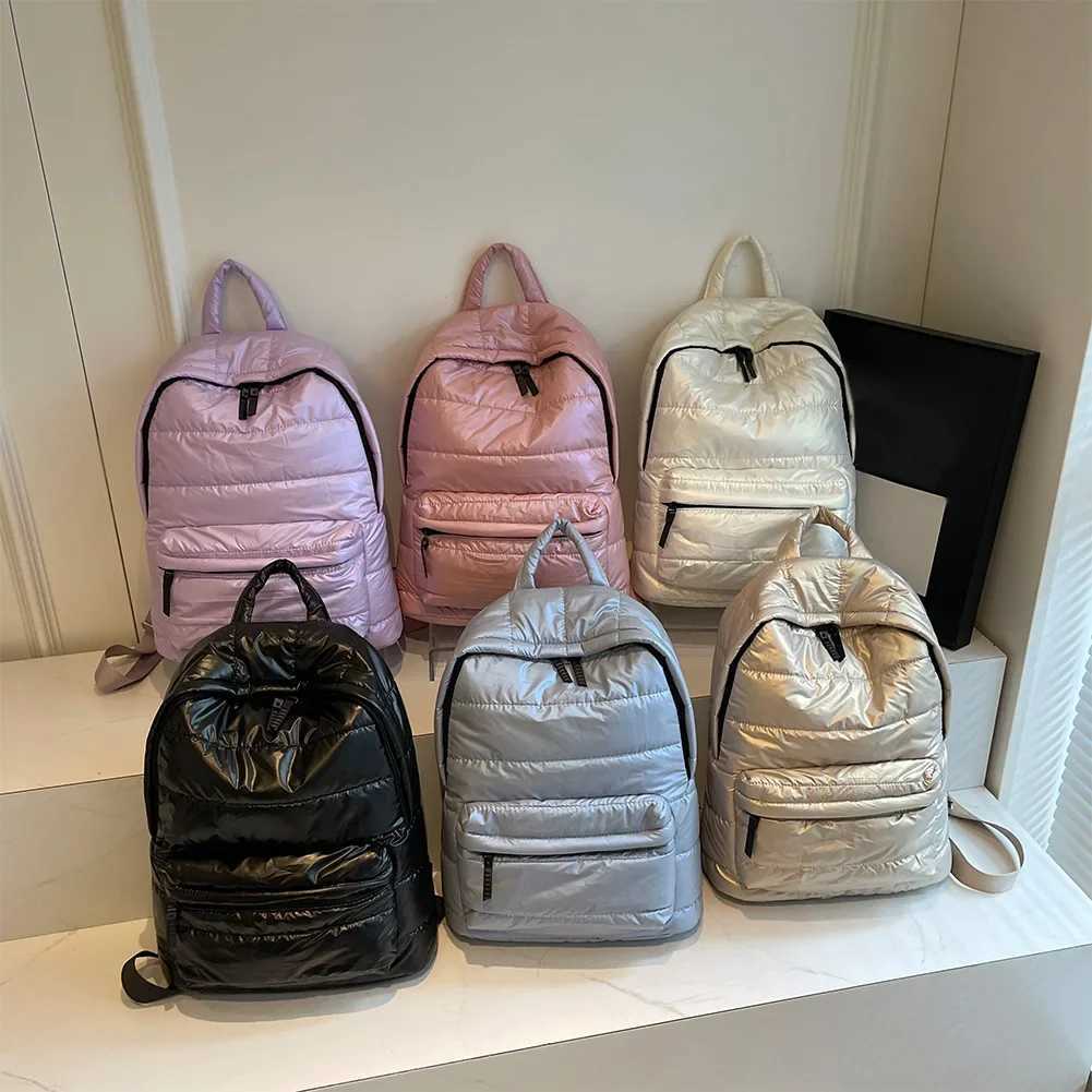 2024 Winter Ultra Light Space Down Womens Backpack Quilted Plaid Female School Backpacks Bags for Women Girls Kawaii BackpackW251114