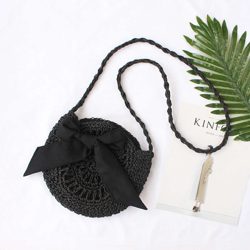 Handmade Beach Bag Grass New Product Single Shoulder Crossbody Beach Woven Japanese Hansen Women's Artistic Simple Bow Small Bag Kq2
