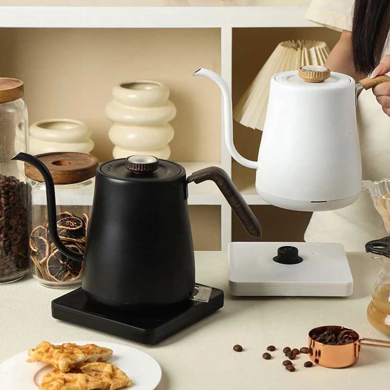 110V/220V Wood Grain Electric Gooseneck Kettle Hand Brew Coffee Pot Smart Teapot with Thermometer 1000w Fast Heating Kettle Y251114