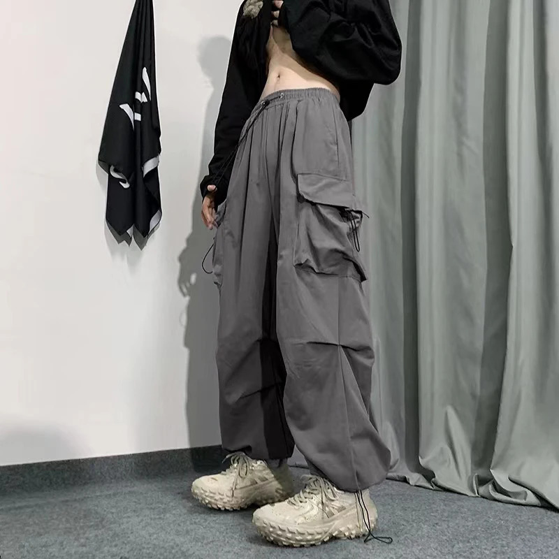 2023 SpringSummer Fashion Goods Mens Solid Color Elastic Waist Wide Leg Casual Pants Large Pocket 250407
