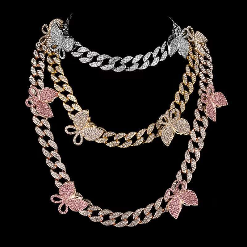DHcollection Butterfly Hip Hop Gold Jewelry Necklace and Bracelet
