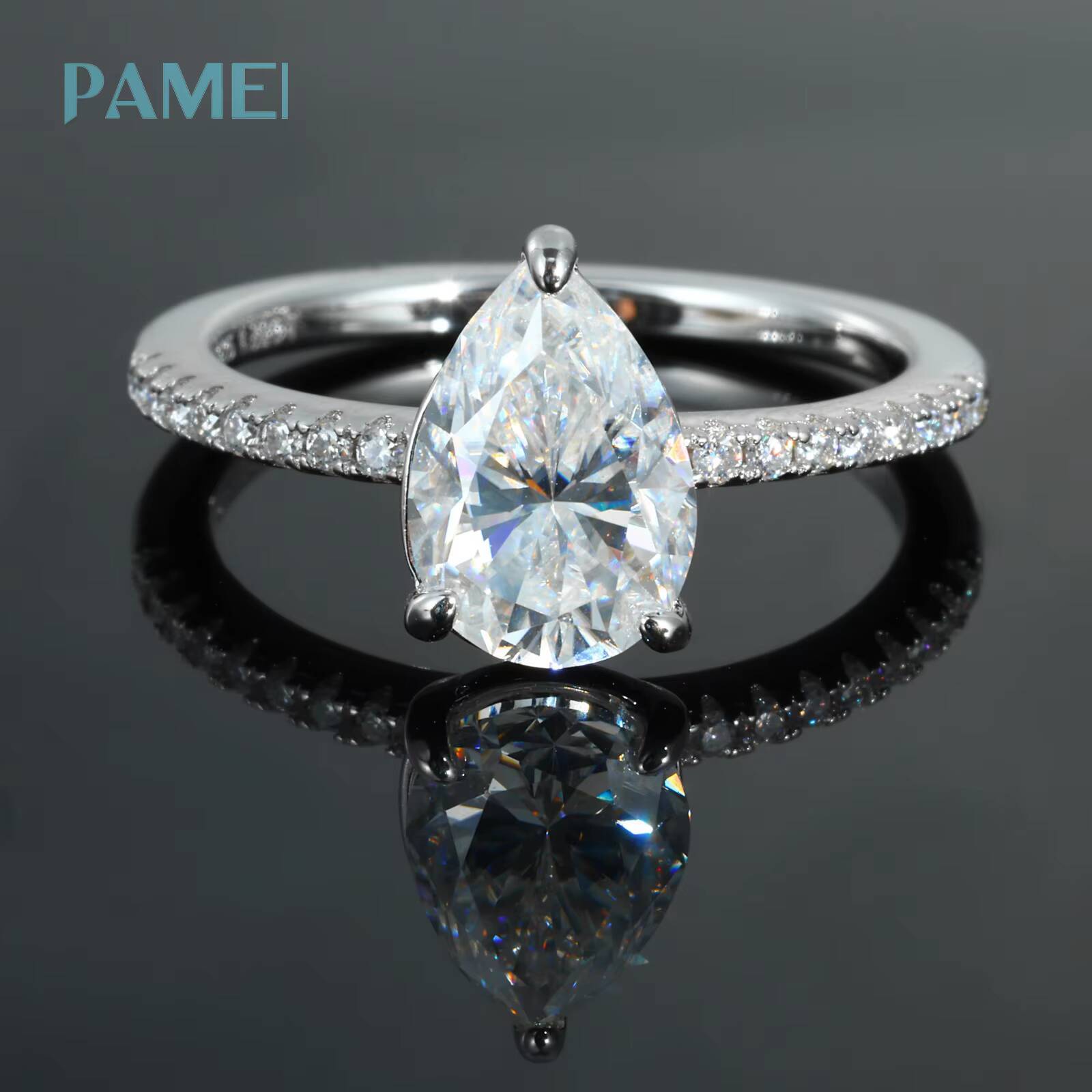 Drop Shipping Eternal Women Diamond Ring Pear Cut 925 Pure Silver VVS Moissanite Waterdrop Shaped Gemstone Wedding Ring