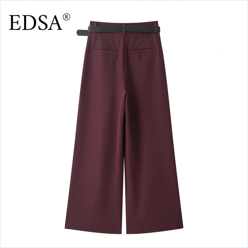 EDSA Womens Double Fold Tight Pants with Belt Loop Side Pocket Suitable for Office Zipper Fashion 250414Z