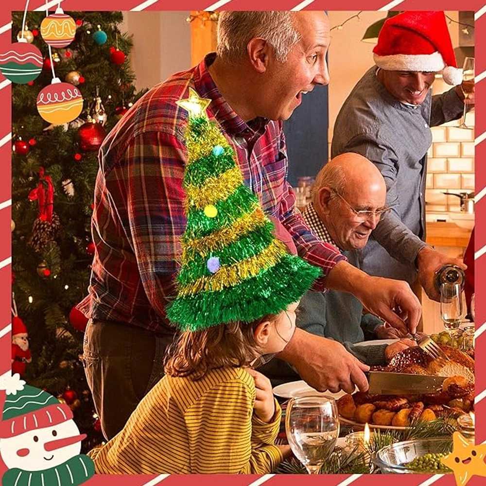 Christmas Tree Hat Glitter Tinsel Santa Claus Hats Xmas Costume Accessories for Kids Adults 2025 Navidad Party Decor Supplies Y251115