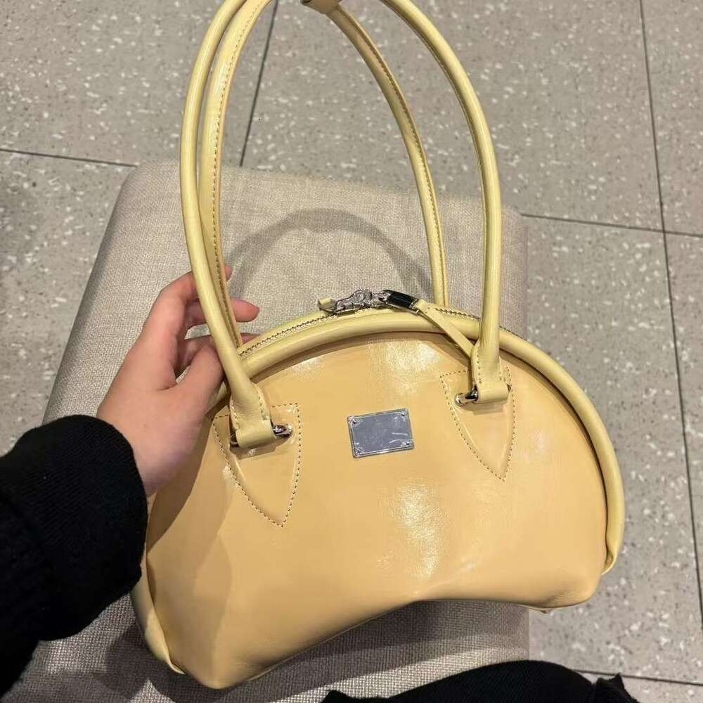 Mm Women's Bags Lock Up Bowling For Women New Model, Top Layer Cowhide Single Shoulder Underarm Bag, Niche Design, Genuine Leather Women's B