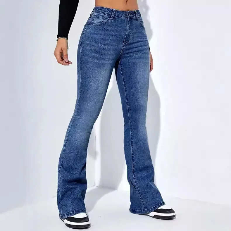 S6968 European and American Cross Border 2024 High Waist Straight Leg Jeans Weight Loss Versatile Elastic Bootcut Pants 250414