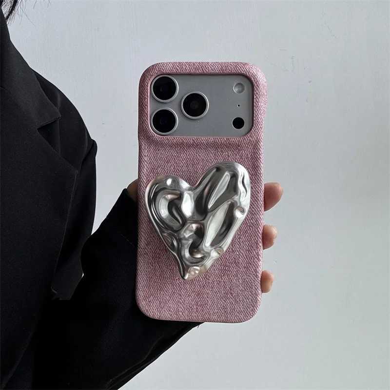 Fashion Pink Denim Cute Love Stand Phone Case For iPhone 17 Pro 15 14 16 Pro Max Back Cover Shockproof Protective Cases Capa J251202