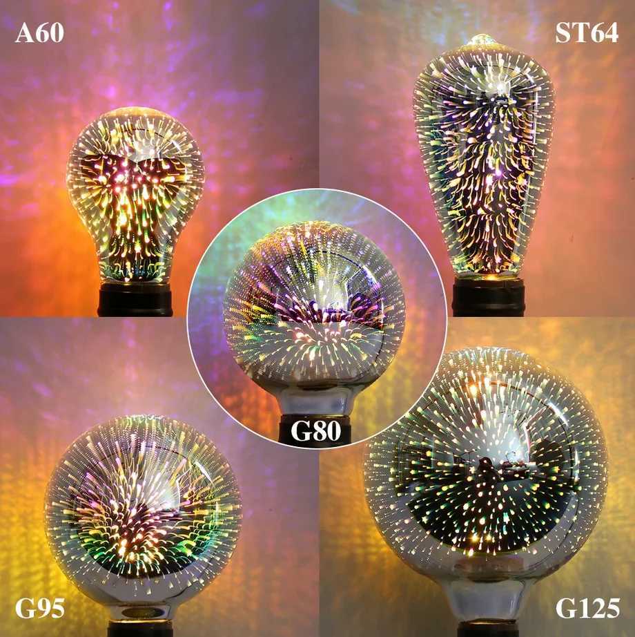 3D LED Light Bulb E27 220V ST64 G80 G95 G125 A60 Diamond Heart Decoration LED Lamp Holiday Lights Novelty Christmas Lamp C251115