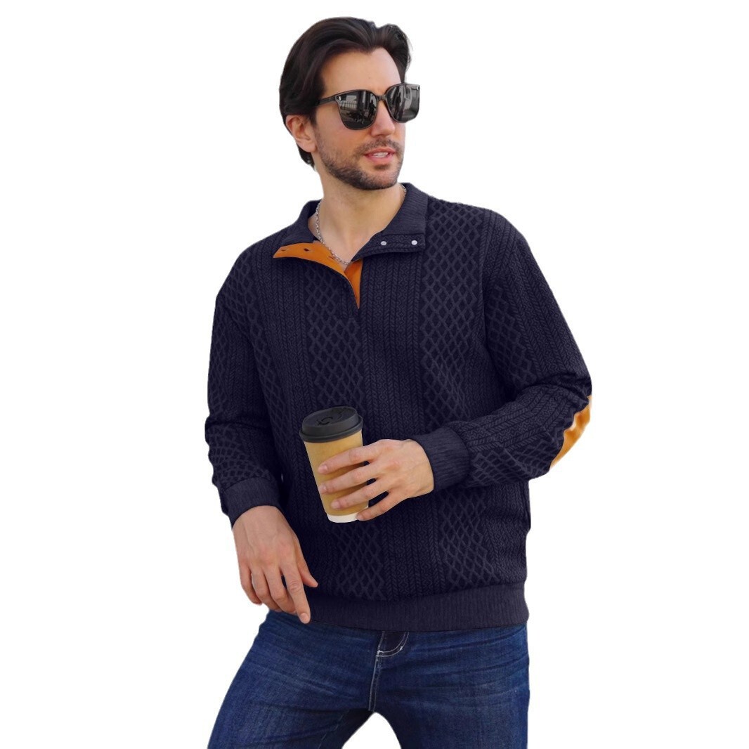 2025 hot selling spring and autumn European men's outdoor casual stand collar long sleeved jacquard knitted pullover sweatshirt