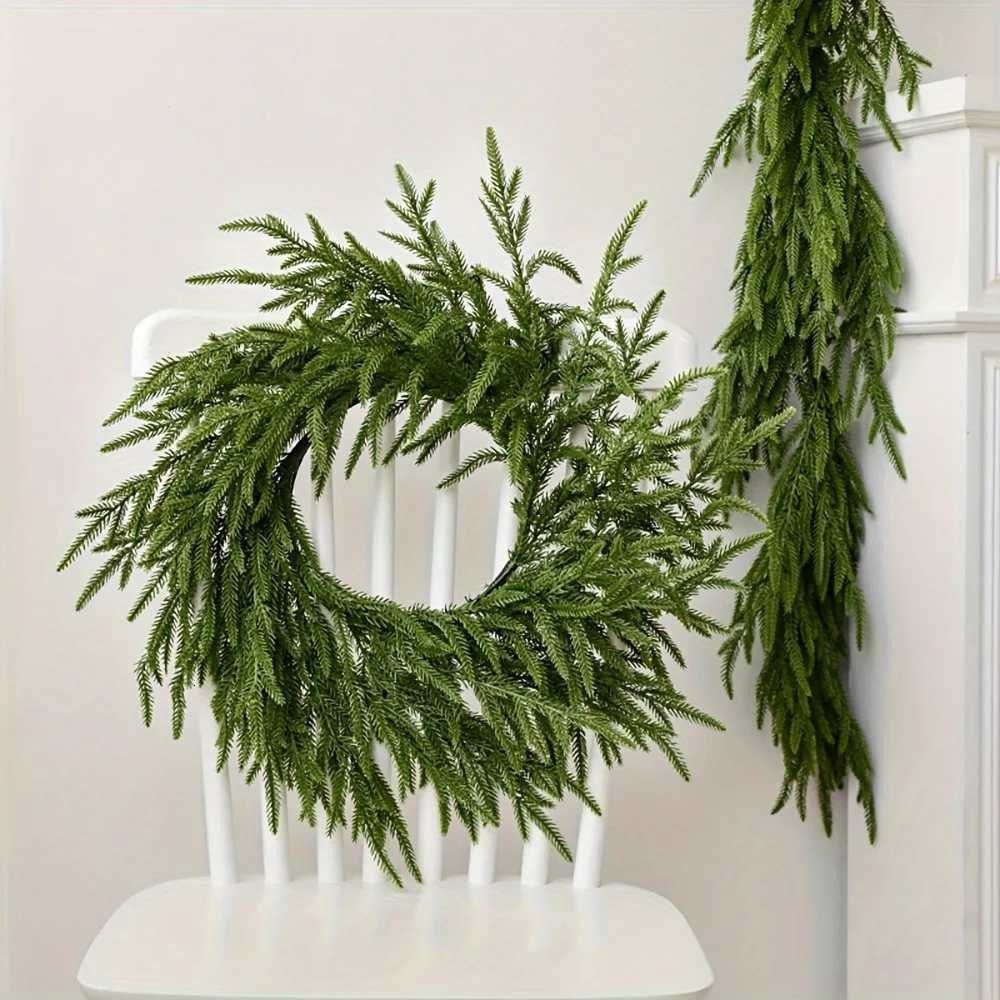24 Inch Christmas Wreath for Front Door Norfolk Pine Wreath for Home Porch Window Wall Farmhouse Decor Green Wreath Front DoorM251115
