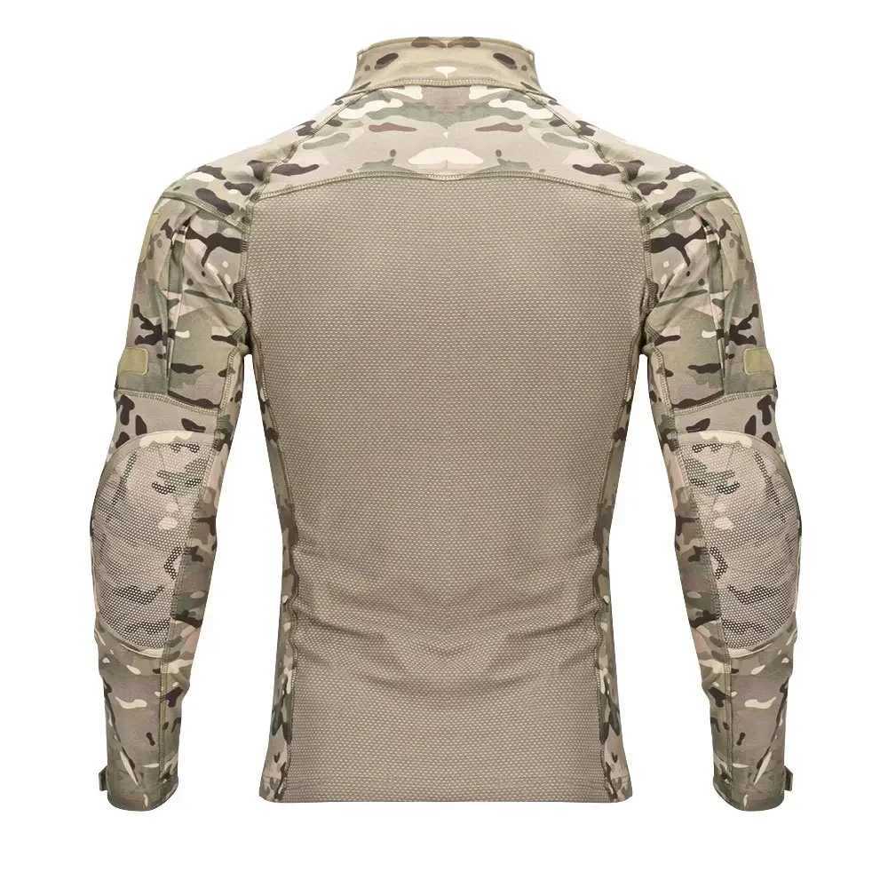 Outdoor tactical shirt mens long seven top combat shirt camouflage 1/4 zipper tear resistant elastic hiking T-shirt hunting suit W250415