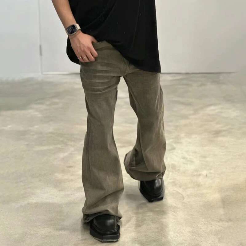 Wrinkled Design Vintage Male Jeans High Street Full Length Washed Wide Leg Pants Trendy Boot Cut Men's Trousers New 28W4545