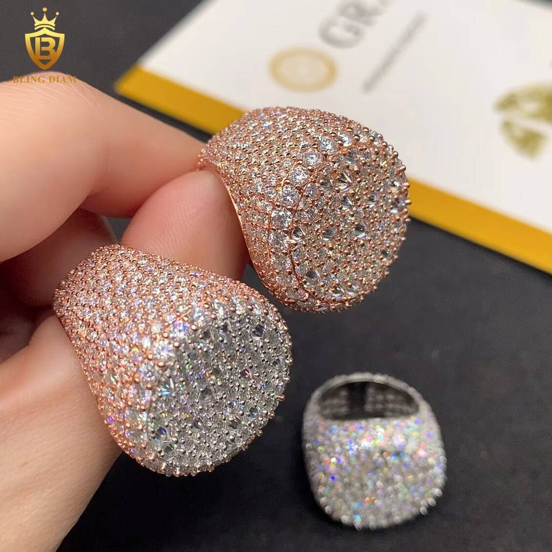 New Silver Rings Iced Out Moissanite Ring Round Brilliant Moissanite D Color VVS Fine Moissanite Jewelry Men Women GRA Certified