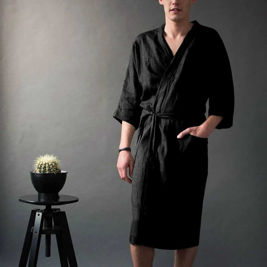 Elegant Solid Bathrobe Gown Robe Comfortable Woven Kimono Sleepwear Casual Three Quarter And Mid-calf Homewear Nightwear C251115