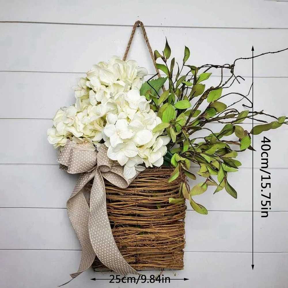 Artificial Flower Wreath Spring Summer Wildflowers Door Hanging Basket Wreath Pink Berry Hanger Wreath Farmhouse Cottage GarlandM251115