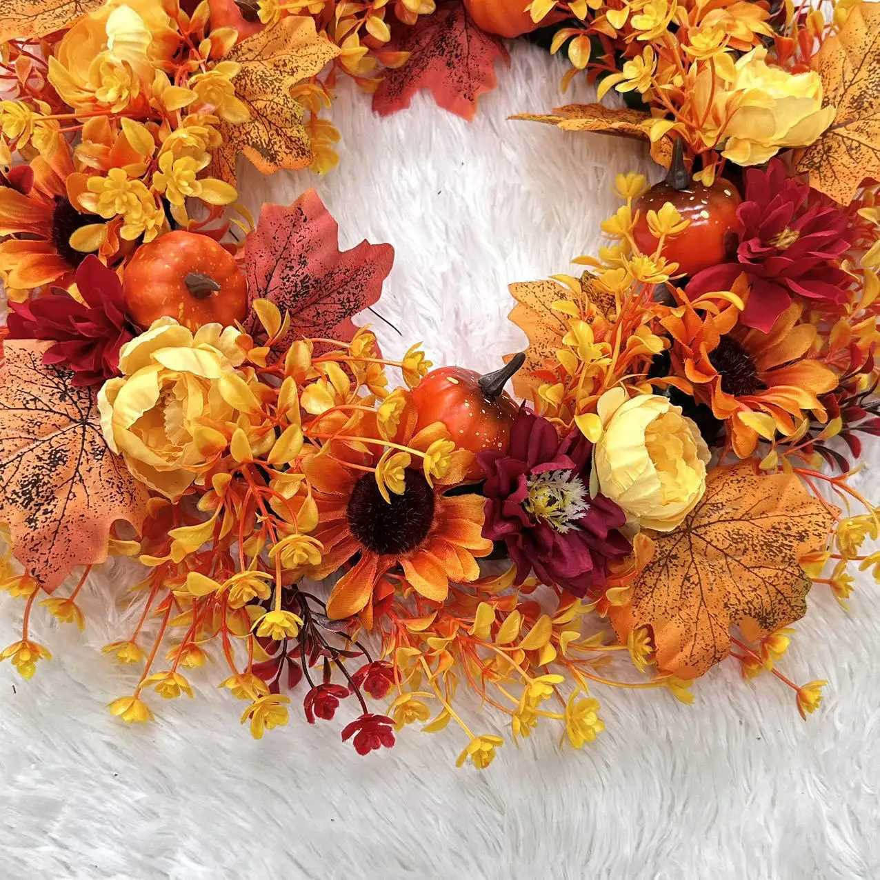 Autumn wreath pendant Harvest Festival Maple Leaf Pumpkin Wreath Door Hanging Simulation Wreath ThanksgivingM251115