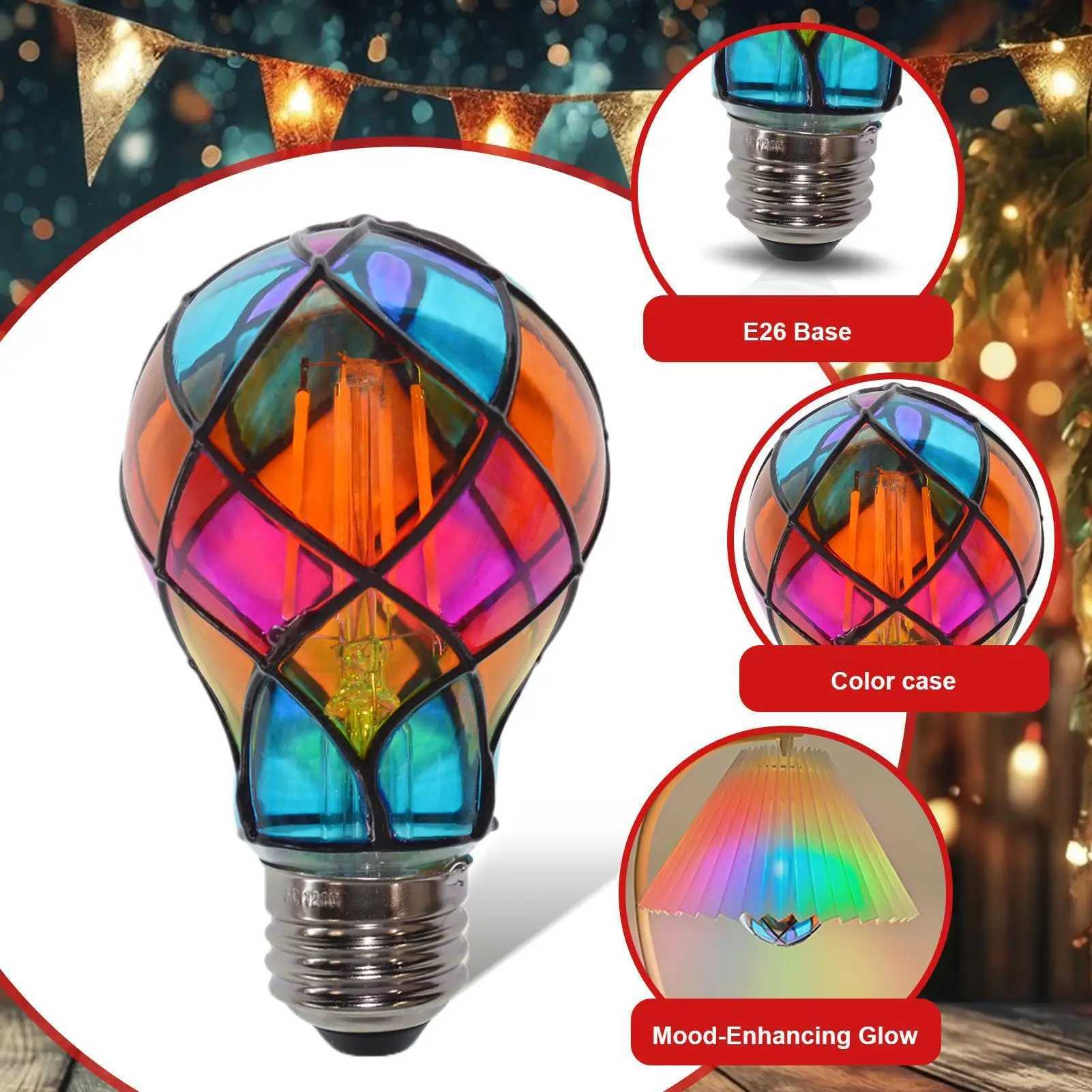 Stained Glass Light Bulb E26 4W 120V LED Colored Lightbulb Romantic Lighting for Halloween Party Festive Bedside Lamp Indoor C251115