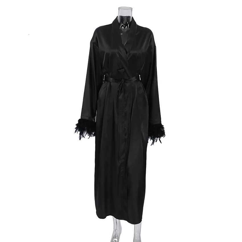 Black Father Robe Satin Kimono Long Ice Silk Bathrobe Lady Wedding Dress Autumn New Elegant Home Clothes Intimate Lingerie C251115