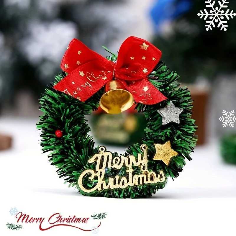 30pcs Mini Christmas Wreaths with Red Bows and Golden Bells - Plastic Holiday Decor for ChristmasThanksgiving New YearWeddingM251115