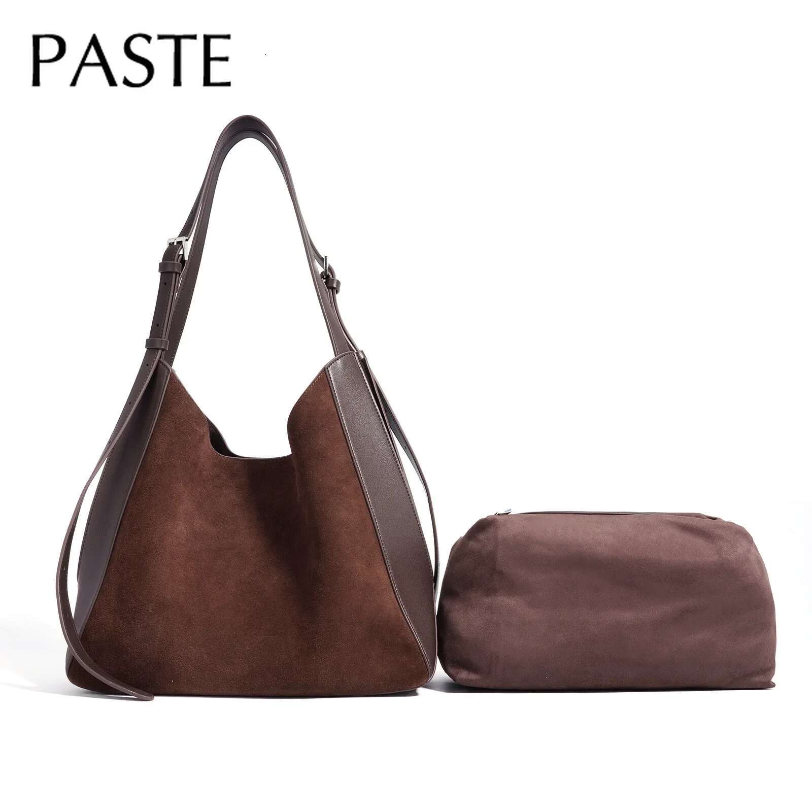 New 2025 Winter Advanced Feeg Large Tote Matte Cow Leather Suede Women Handbag Coffee Green Female Armpit Shoulder Bag