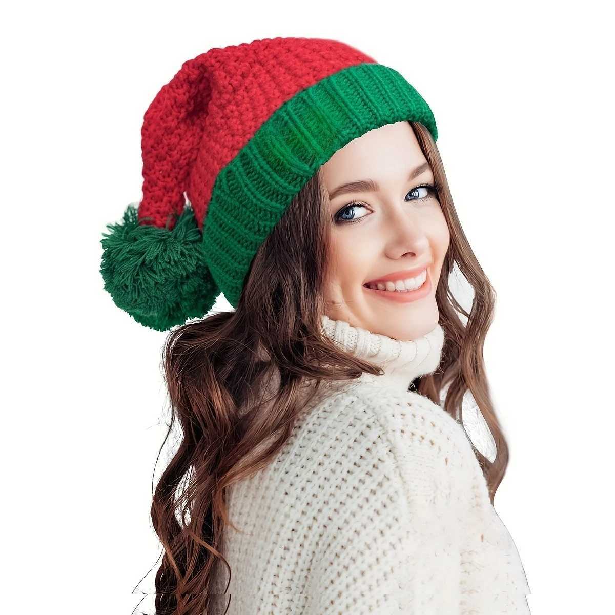 Christmas Hat Contrast Ball Party Cap Suitable for Xmas Parties Activities Knitted Santa Hats Festive Headwear Xmas Party Hat Y251115