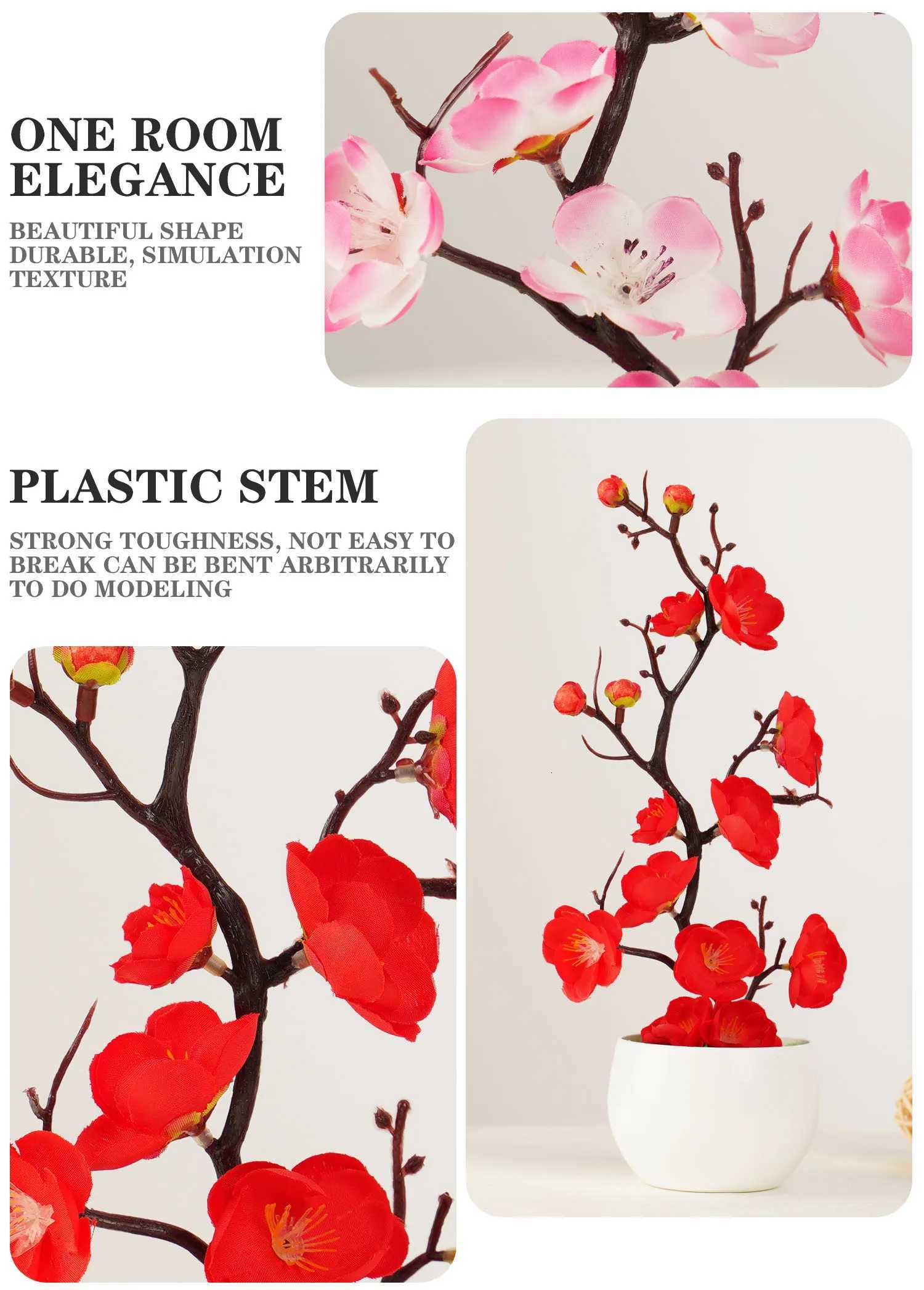 30cm Artificial flower cherry spring plum blossom peach potting silk flower tree flower bud for wedding party decorationnM251115