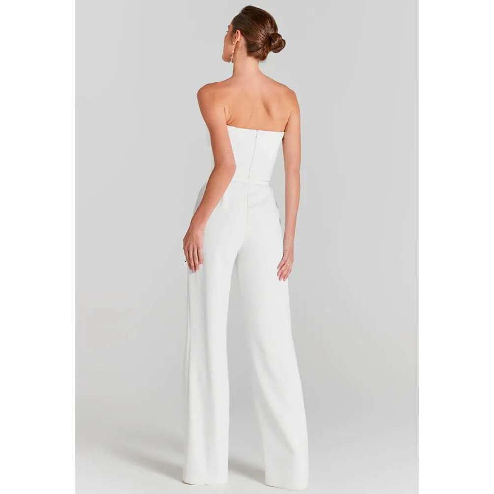 Women Summer Sexy Long Sleeve Pearl White Bodycon Set Jumpsuit 2024 Celebrity Designer High Street Rompers