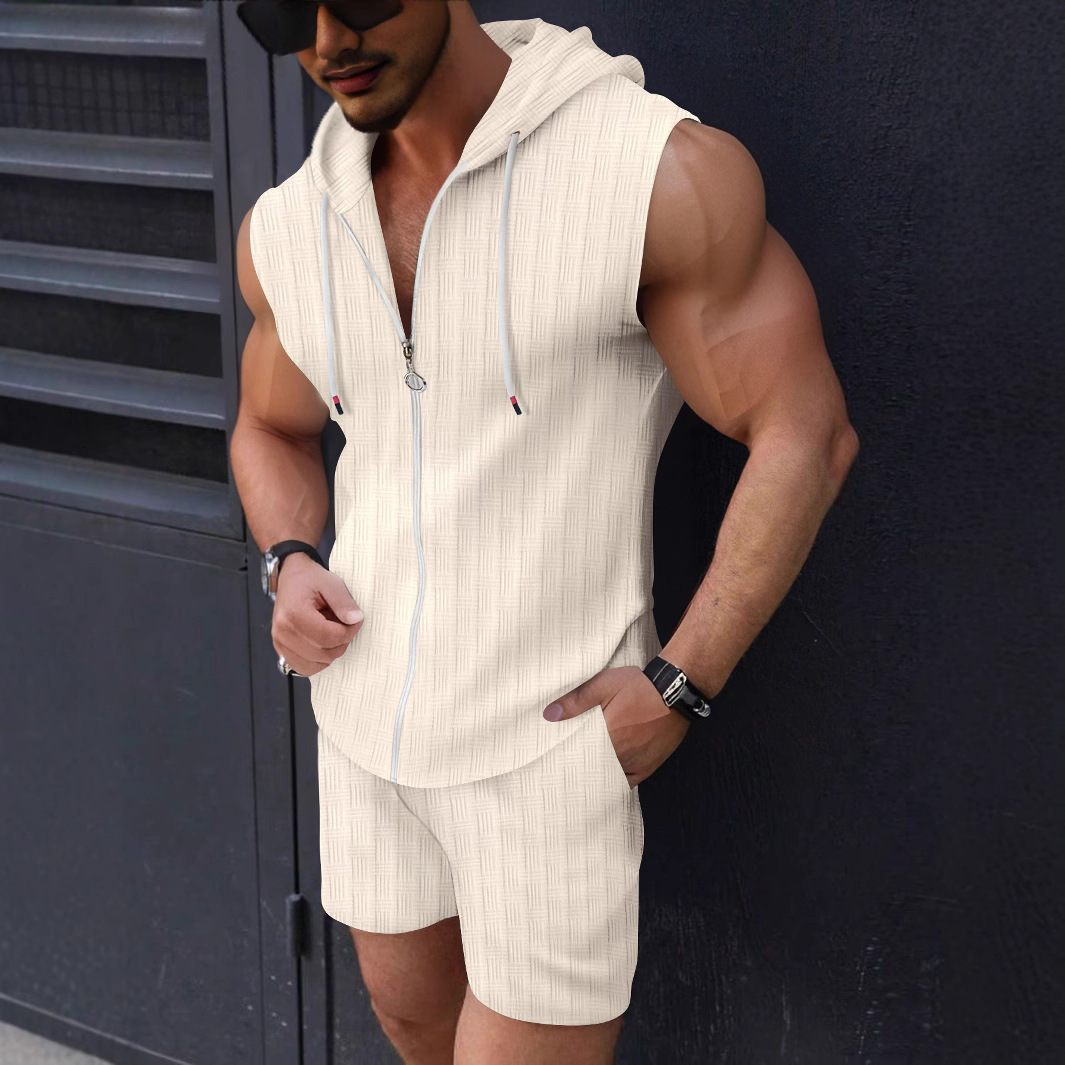 2025 Summer Fashion Muscle Mens Sleeveless Shirt Casual Breathable Loose Sleeveless Shorts Beach Set