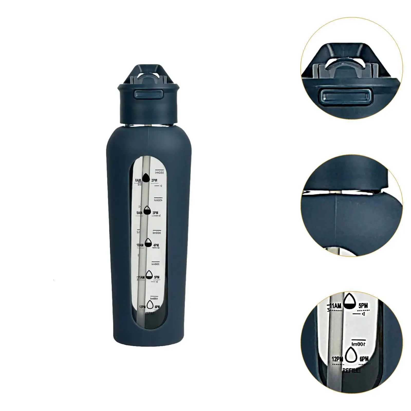 Glass Water Bottle with Time Marker Drink Bottle for Outdoor Cycling WorkoutW251114