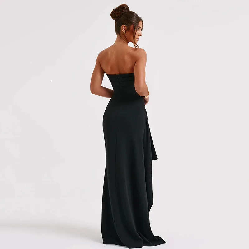 Black Off-shoulder Strapless Backless High Split Maxi Dress For Women Sleeveless Bodycon Club Party Evening Long Dress Clothes 250415