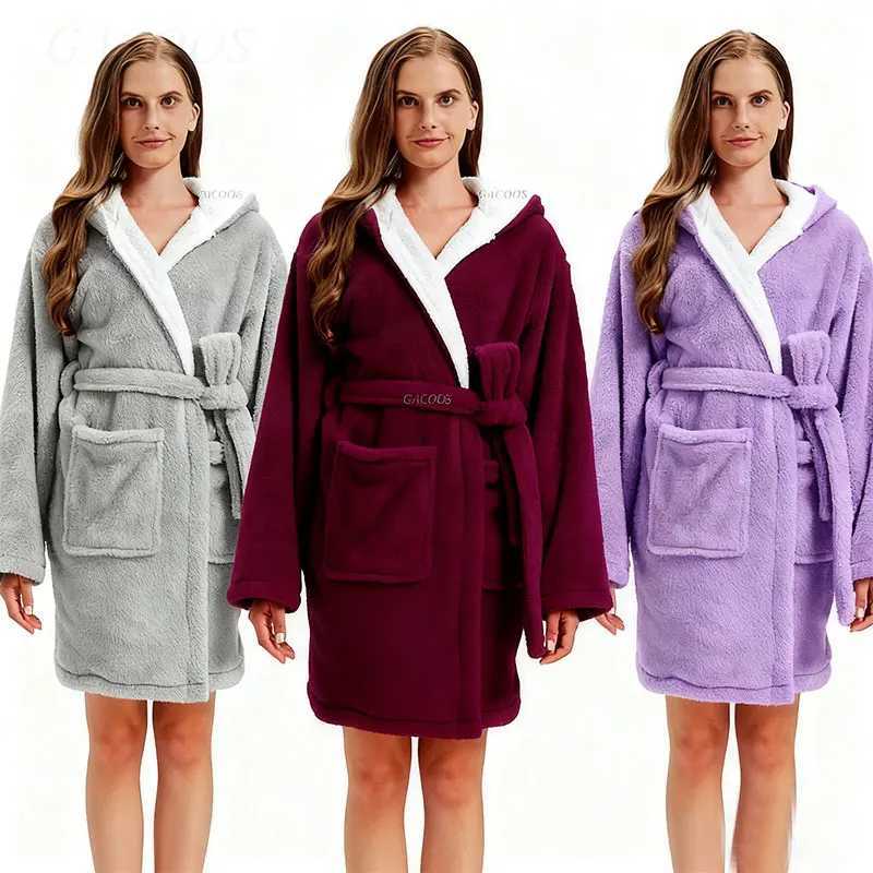 Colorful Hooded Robe Women Home Wear Autumn Winter Warm Bathrobe Adults Pajamas Coral Fleece Sleepwear Couples Long Bath Robe C251115
